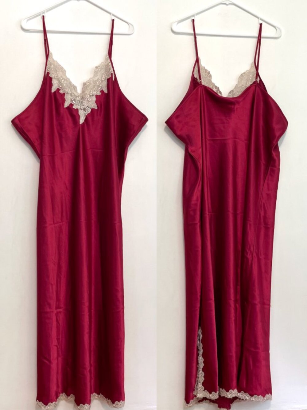 VINTAGE VTG JACLYN SMITH Plus Size Burgundy Maroon Red Satin Nightie Slip Dress